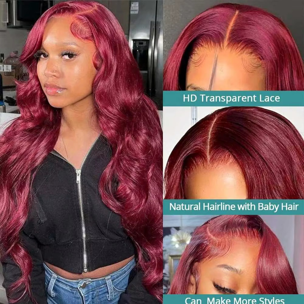 9Burgundy Wavy Human Hair Bundles Full Ends PRE PLUCKED Thick Full Wine Red Body