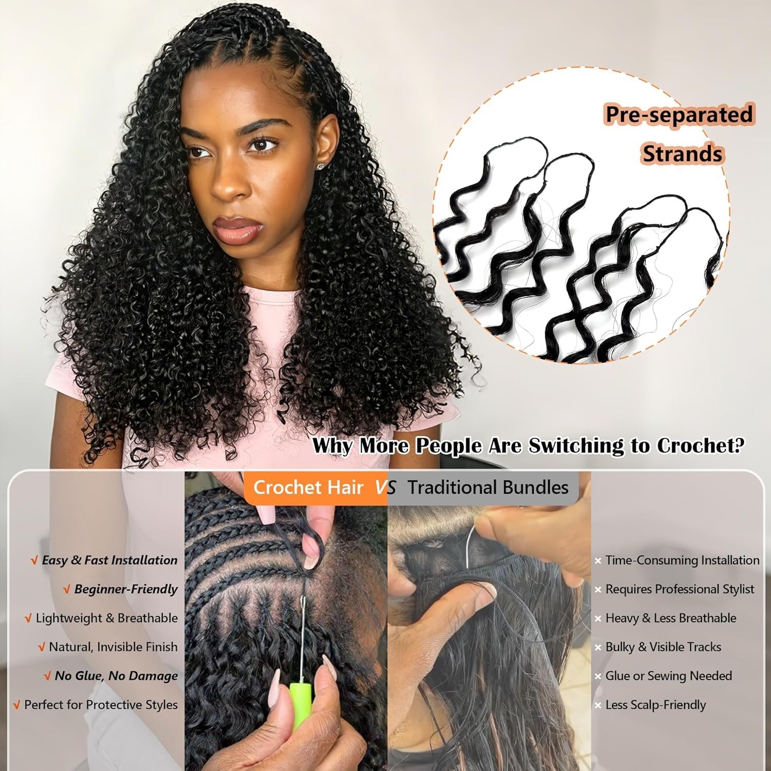 120g – 20 Inch – 100strands – Miracle Knots Crochet Human Hair Loose Deep Wave