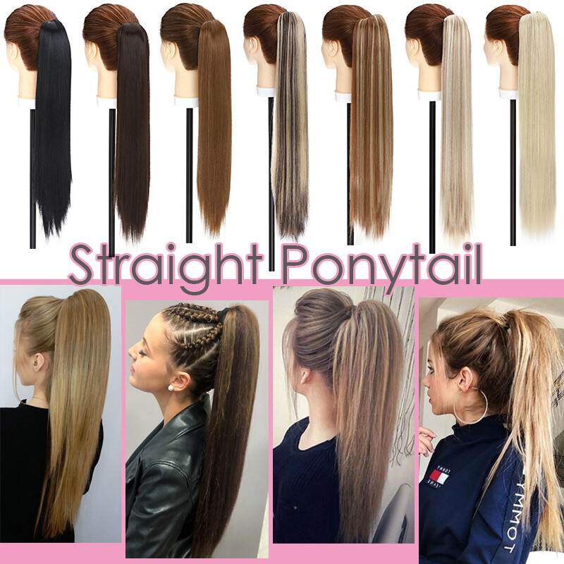 Claw on Ponytail Clip in Hair Extensions Straight Curly Long Hair Piece 140G US