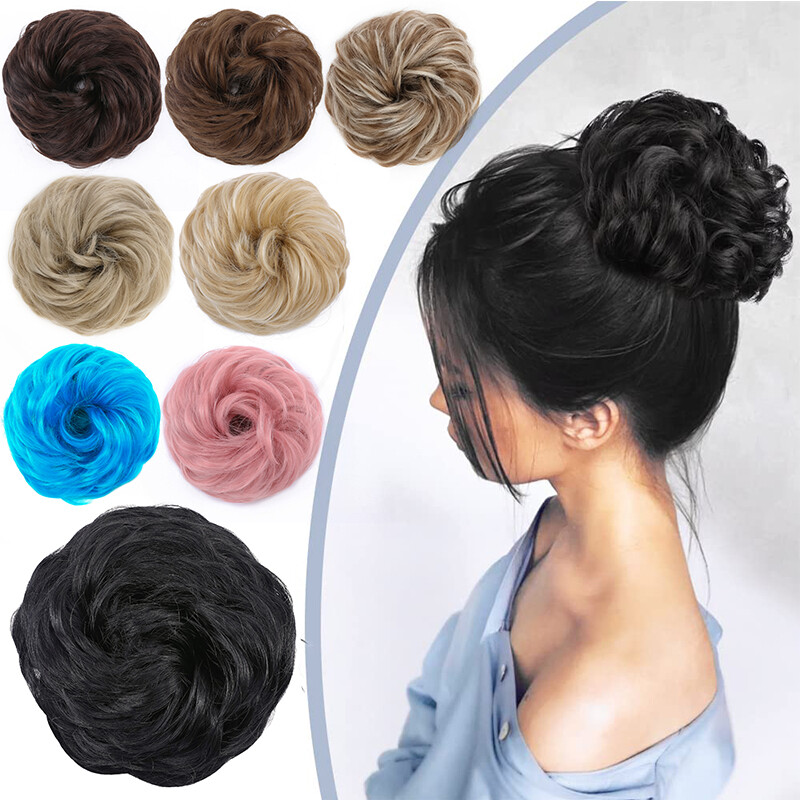 Curly Messy Bun Hairpiece Scrunchie Updo Hair Real as Human Hair Elastic Band US