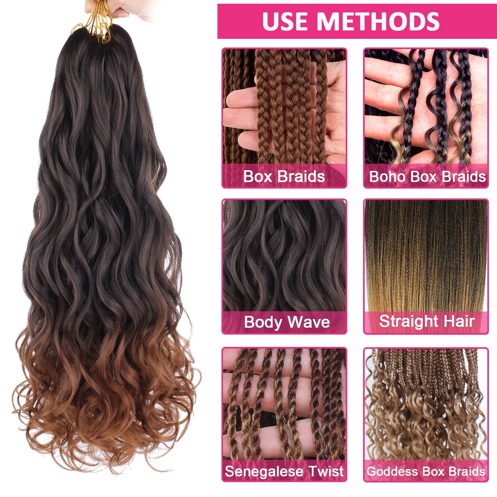 Union Beauty Pink French Curl Braiding Hair 22 Inch Curly 8 Packs Pre Stretched