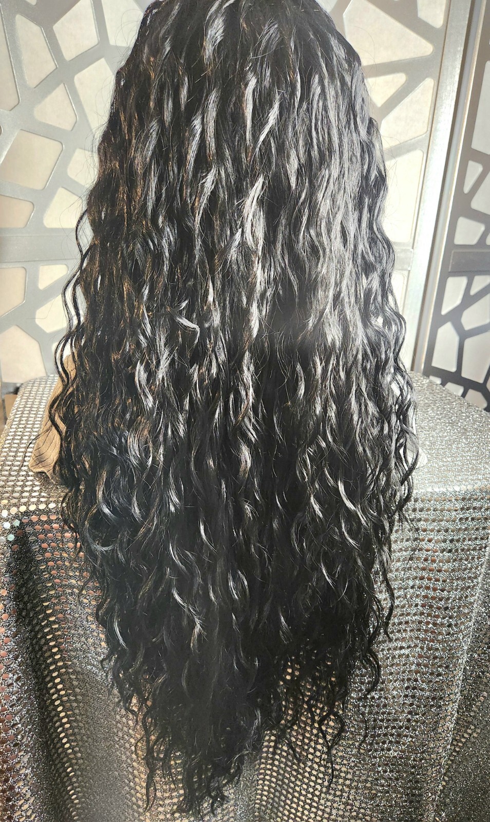 Curly Wet N Wavy Wig Black Long Wig 13×4 Lace Front Deep Wave Human Blend Heat