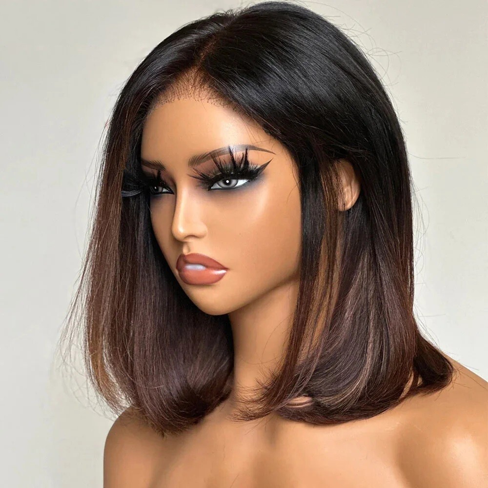 Ombre Brown Short Bob Wig Lace Front Human Hair Wigs for Women 13×4 Pre Plucked