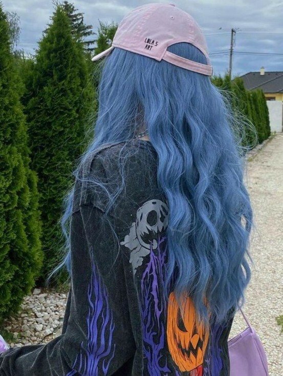 NWT Haircube Mermaid Baby Blue 22″ Long Synthetic Wig Cap LC194-1