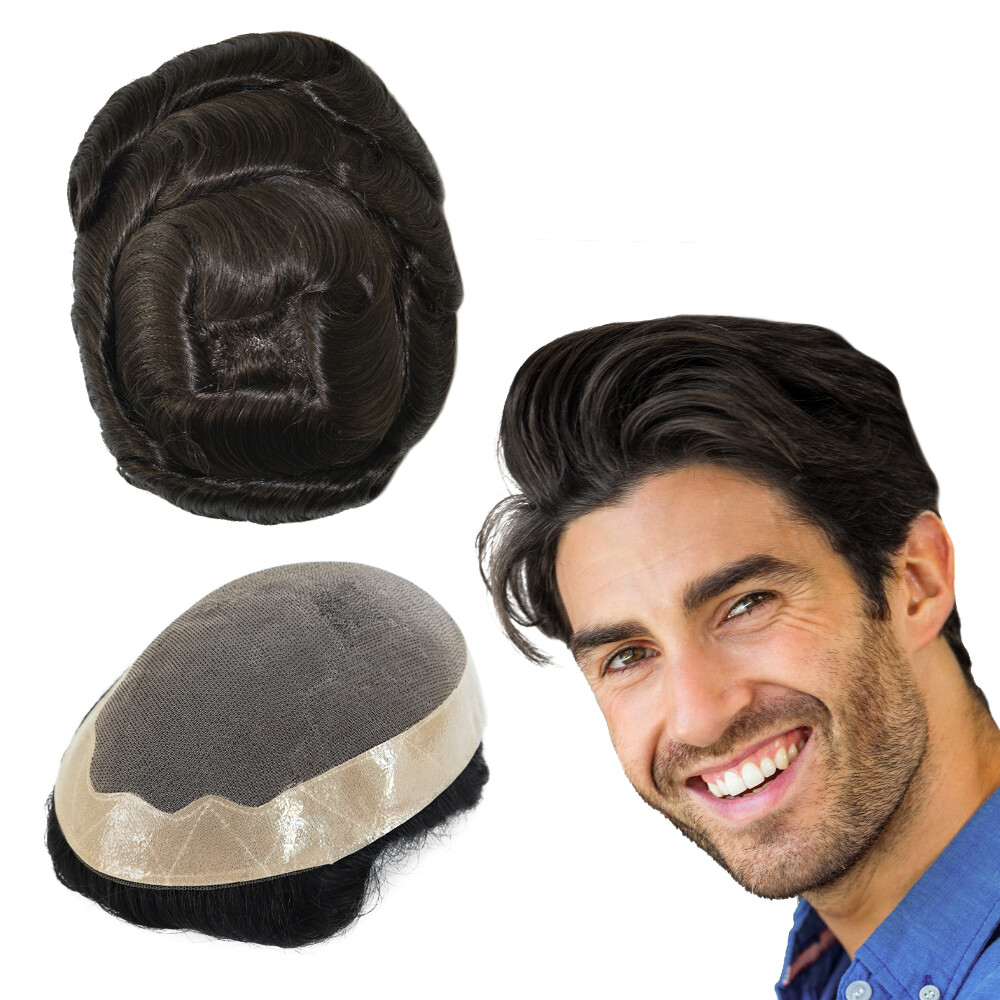 Mens Toupee Human Hair Durable Mono Hair pieces For Gent Men Hairpieces Colored