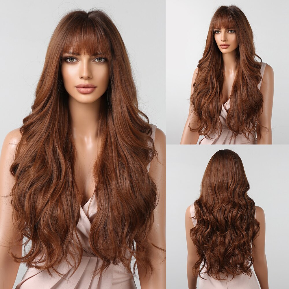 Synthetic Long Wavy Wig Ombre Platinum Brown Blonde White Wig Heat Resistant
