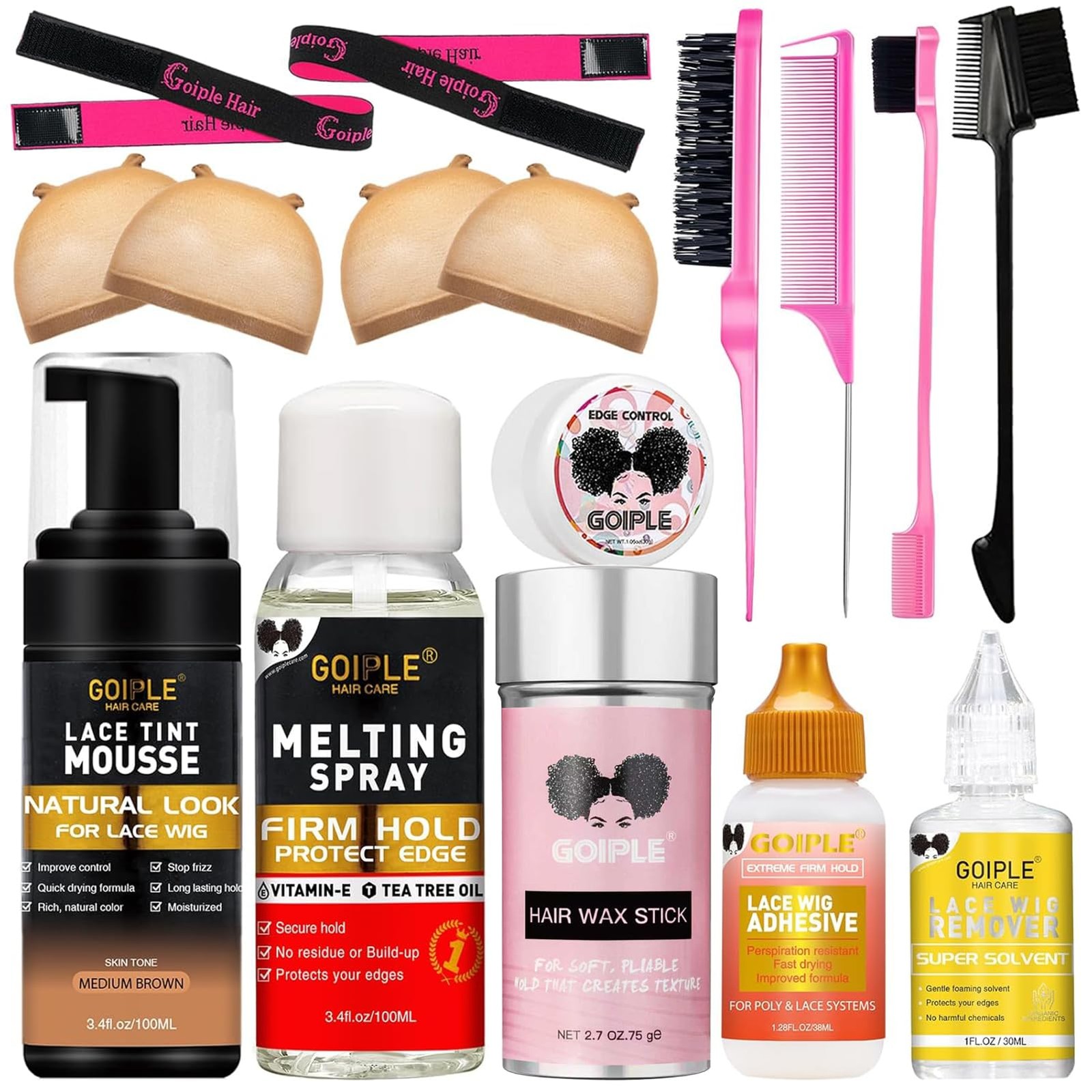Lace Glue Kit Complete Set with Lace Tint Mousse, Lace Melting Spray Wig Glue…
