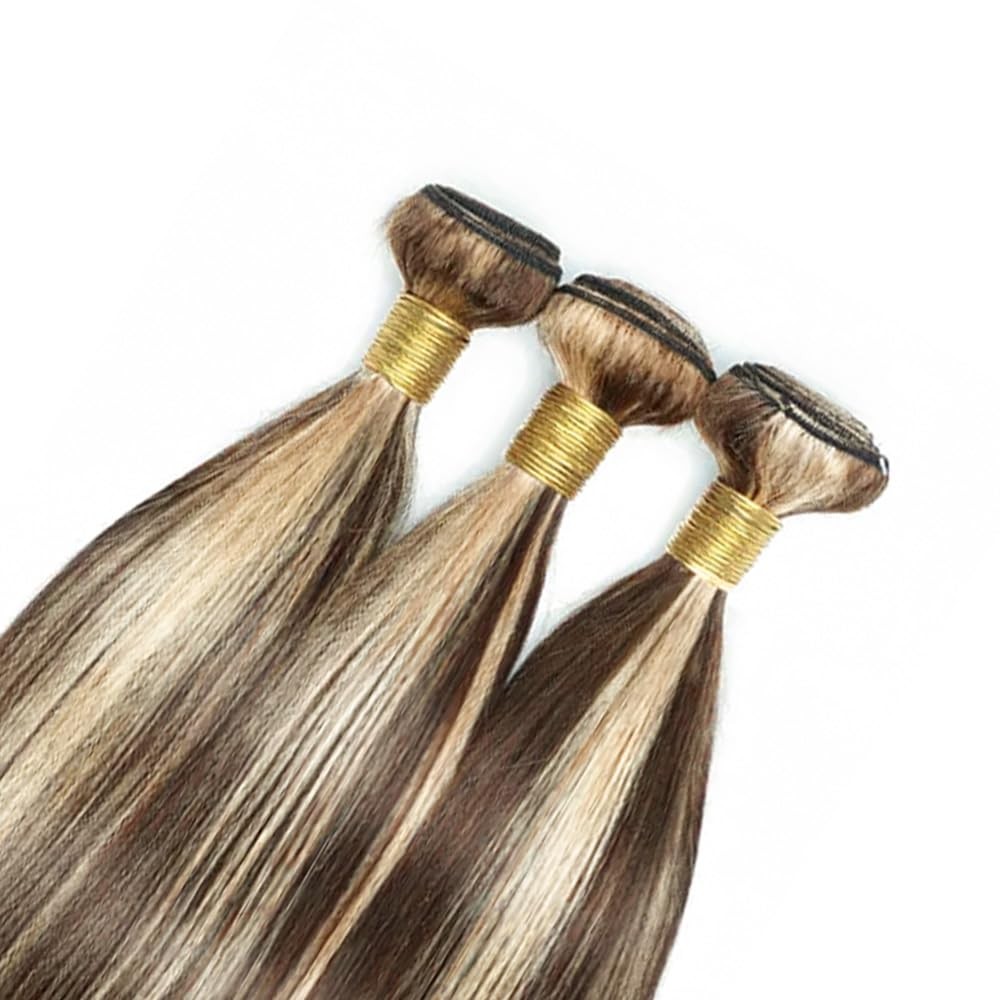 Dokksiiia Piano P4/613 Ombre Human Hair Bundles Dark Brown Blonde 8/10/12