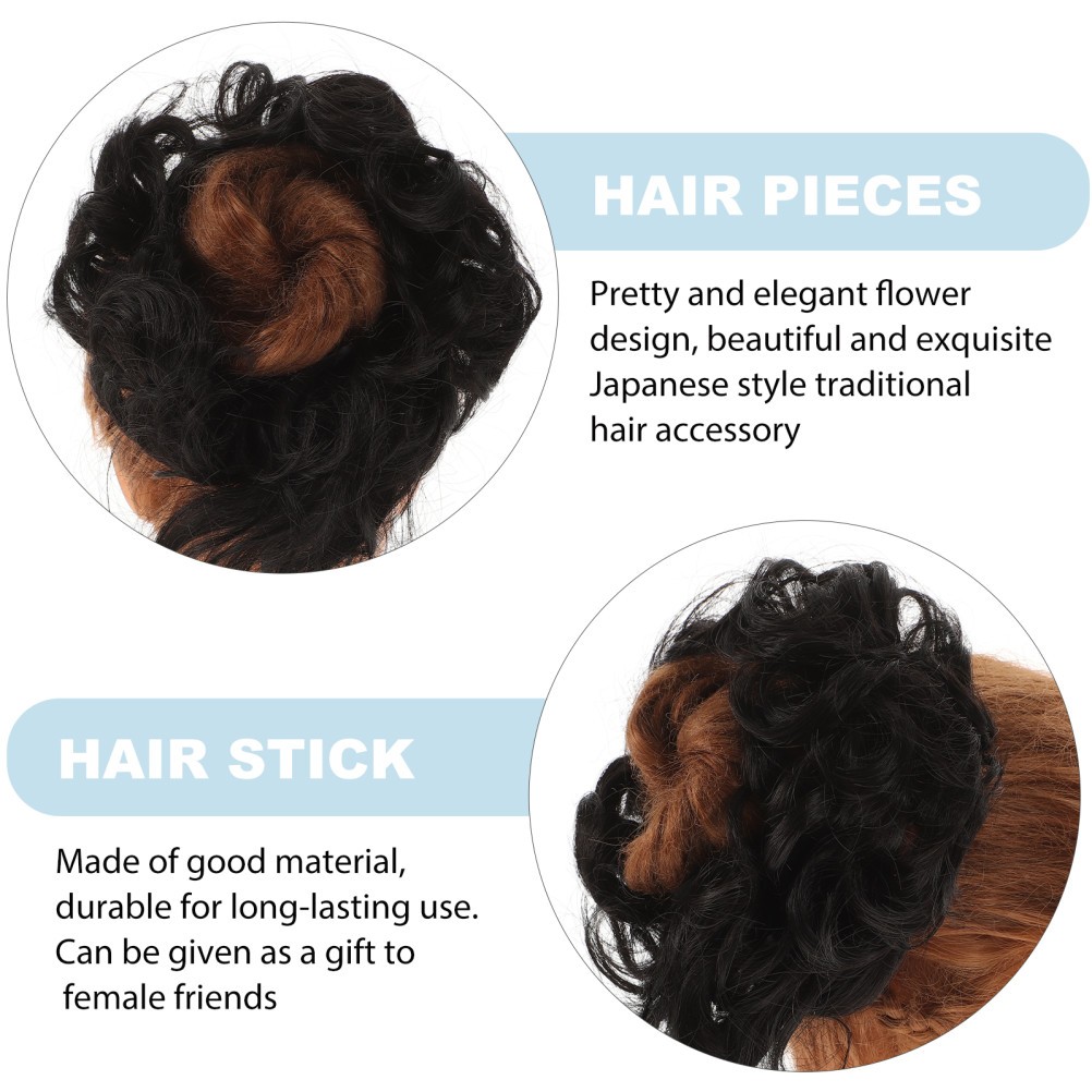 2Pcs Durable Messy Bun Hairpieces with Elastic Band Black High Temperature Silk
