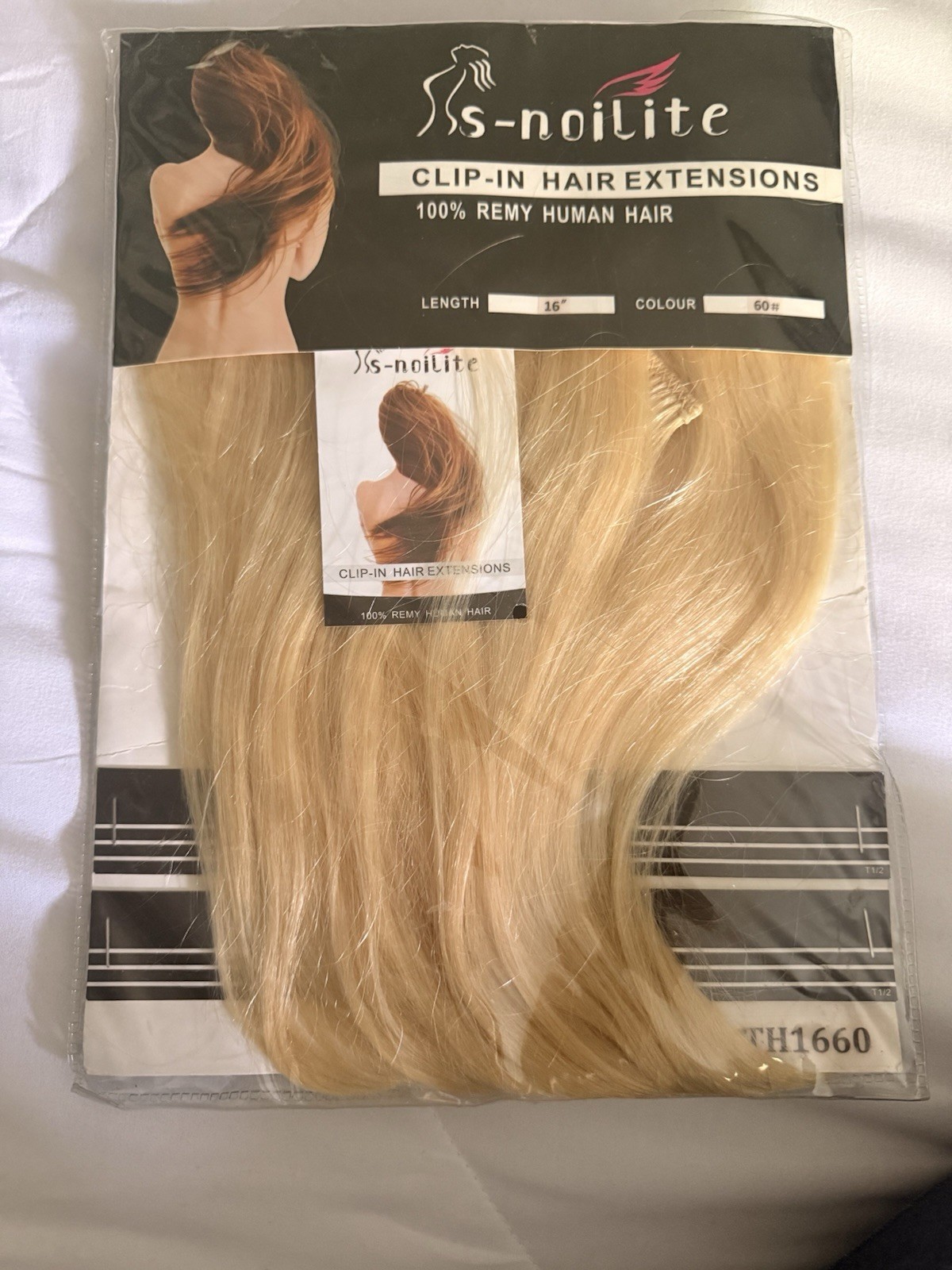 S-Noilite Human Hair Extensions, Double Weft 16”Platinum Blonde, 8 Pcs(18 Clips)