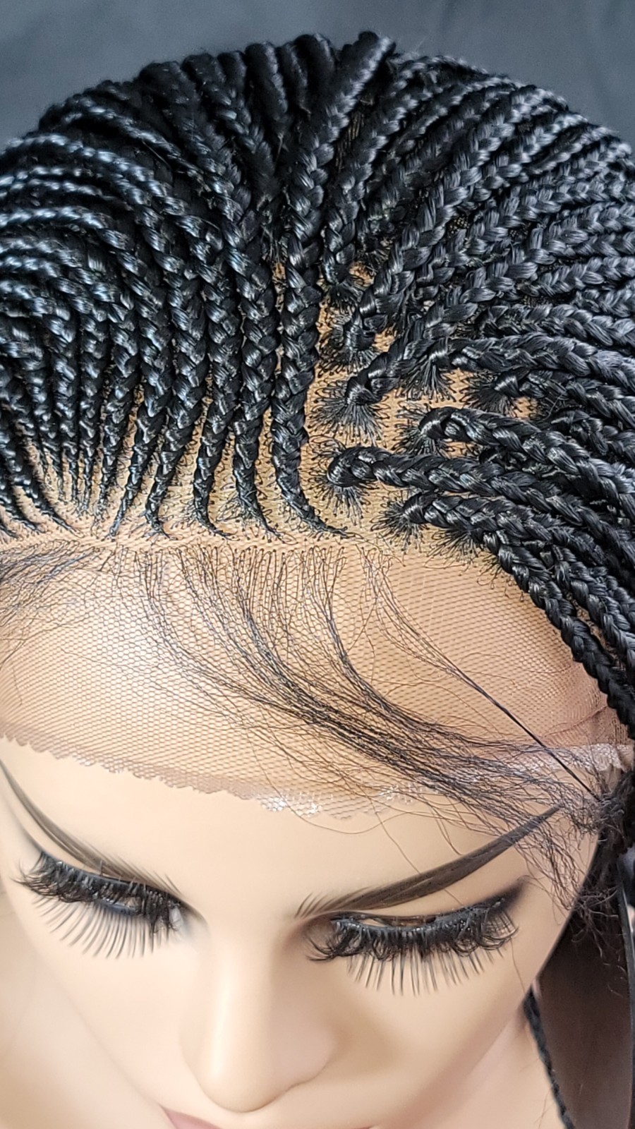 Braided Wig Full Lace Glueless Micro Braids Cornrows Jet Black #1 Handmade 24 in