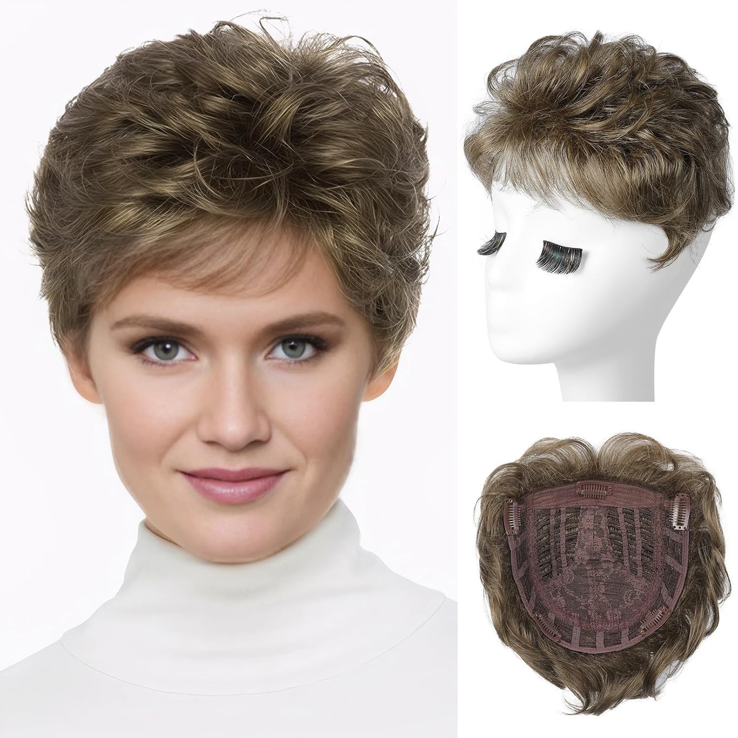 Hair Topper Synthetic Wavy Mid Brown Cover Thinning Hair for Women