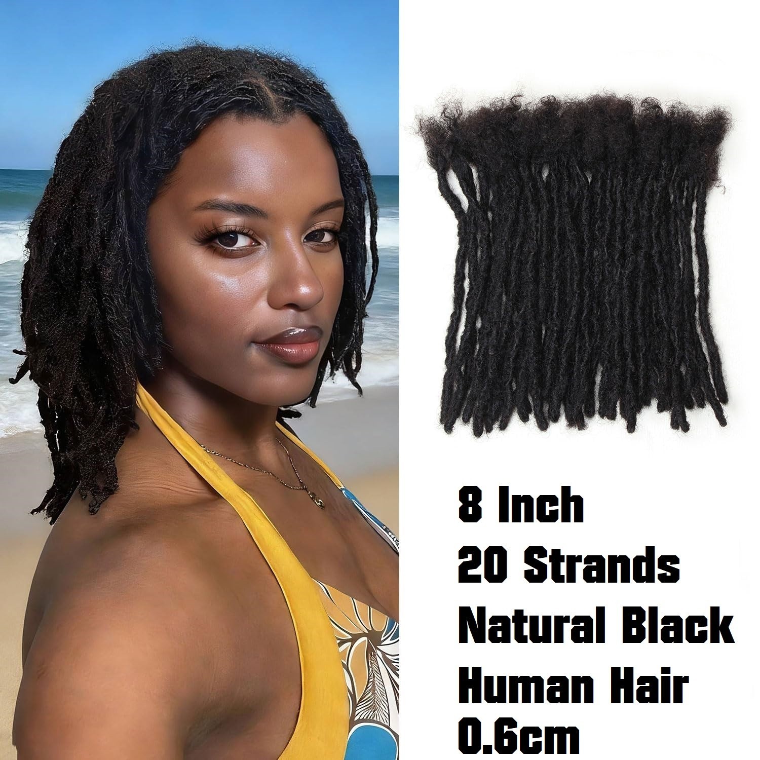 100％ Human Hair Dreadlock Extensions (1B, 0.6 cm, 8″, 20 Strands) – FAST SHIP!