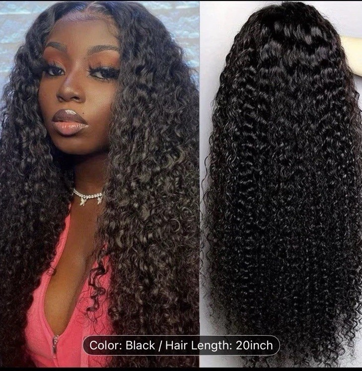 Curly Black Lace Front Wig 20in 13*4 Adjustable Straps for Women