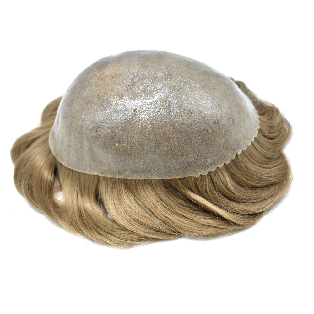 Full Poly Skin Mens Toupee Injected PU Human Hair System Replacement Wig for Men