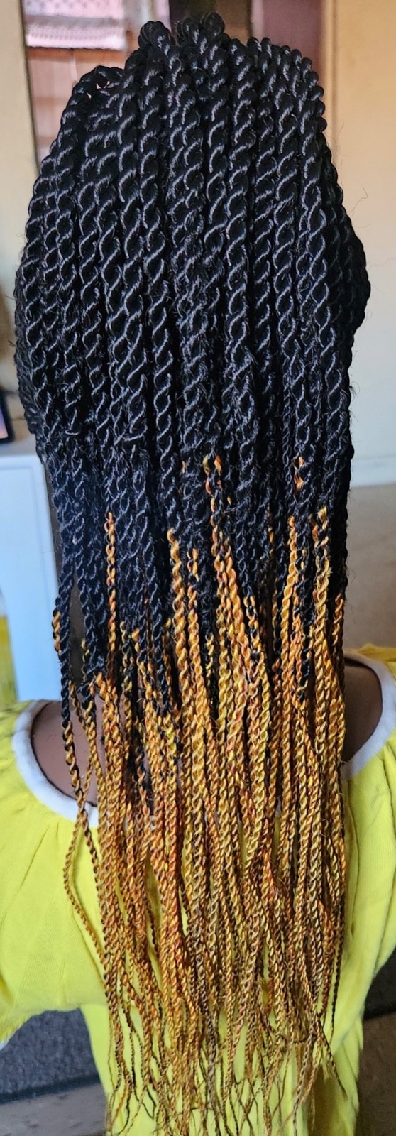 Fully hand braided Senegalese twist cornrows wig ponytail libre 1B/yellow