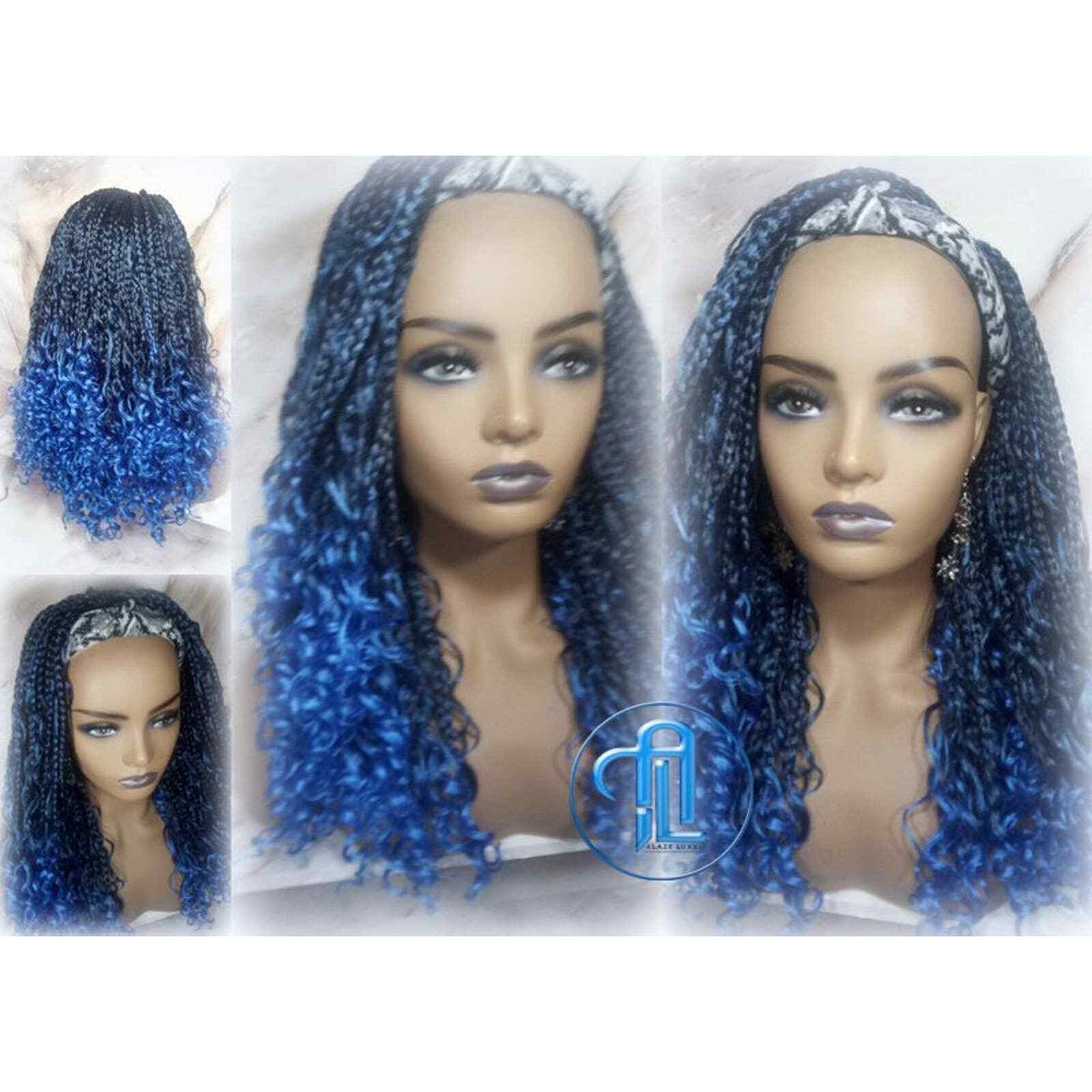 Headband Wig Blue Ombre Goddess Box Braids Mermaid Boho curly bohemian Curly