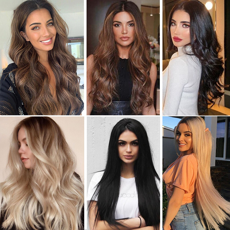 18 Clips Thick Curly Straight Full Head Clip in Hair Extensions Real As Human US