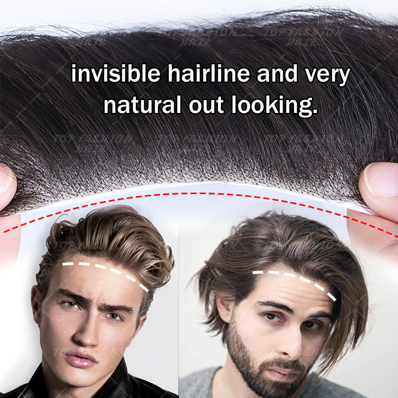 FULL Poly PU LACE Mens Toupee Hairpiece Remy Human Hair Wig Replacement System