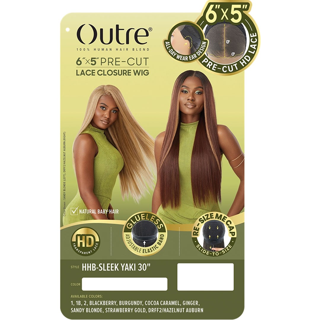 Outre 6×5 Pre-cut Lace Closure Wig – Human Hair Blend – Sleek Yaki 30″