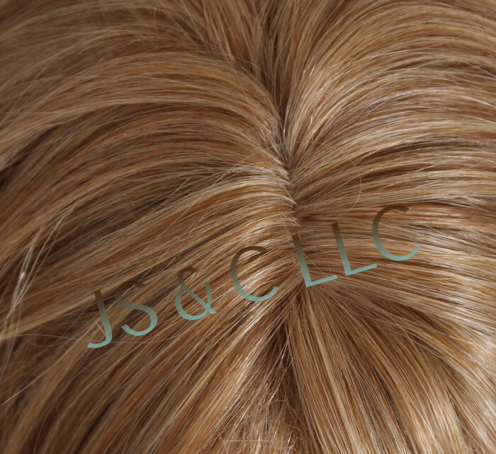 Human hair blend Wavy Long HEAT OK WIG Bangs Blonde mixed WBSY 27/613