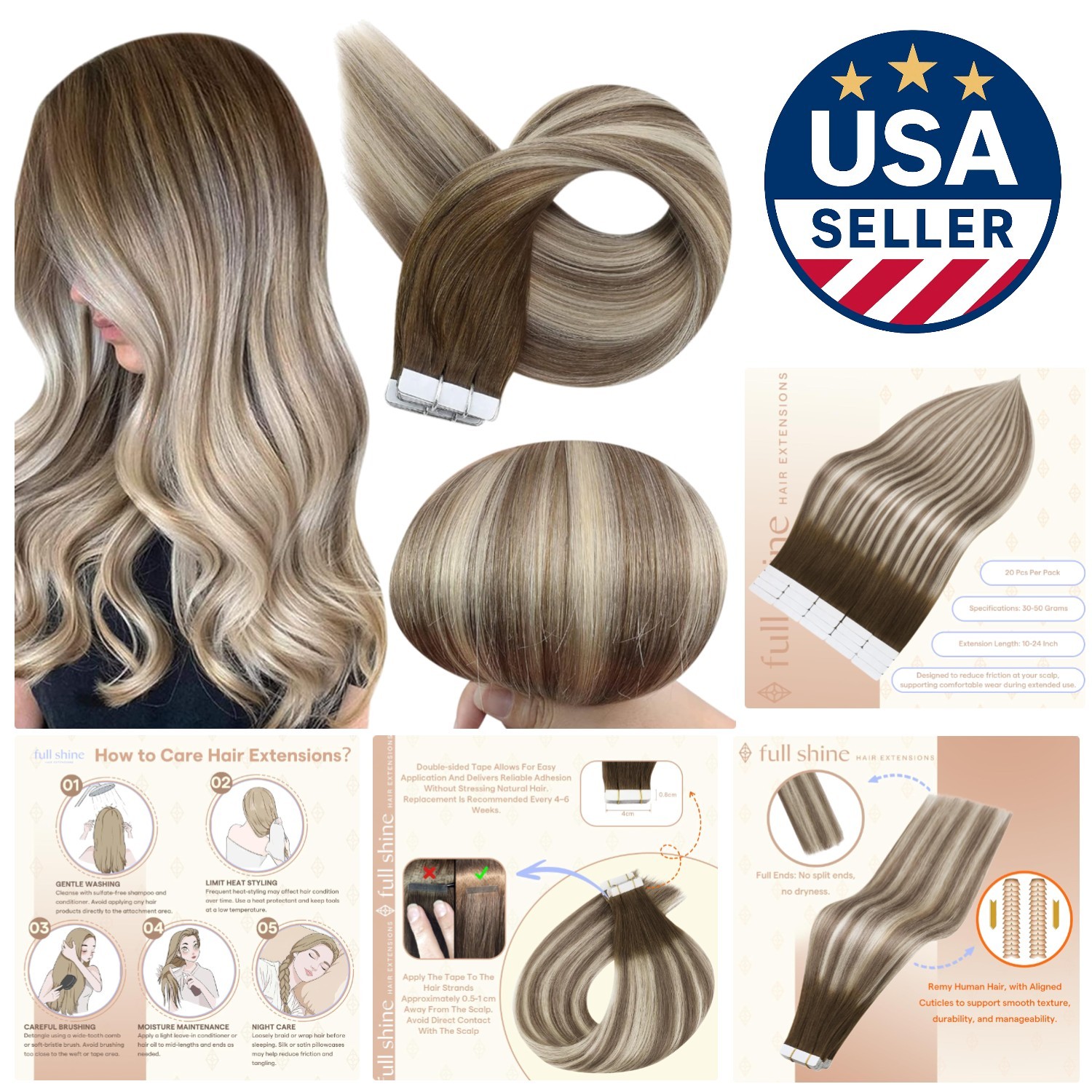 Full Shine Invisible Skin Weft Hair Extensions 18 Inch – 50g for Natural Volume