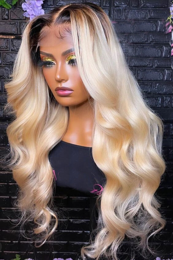 Pre Plucked Lace Frontal Wigs 150% Density Ombre 1B/613 Color Blonde Body Wave
