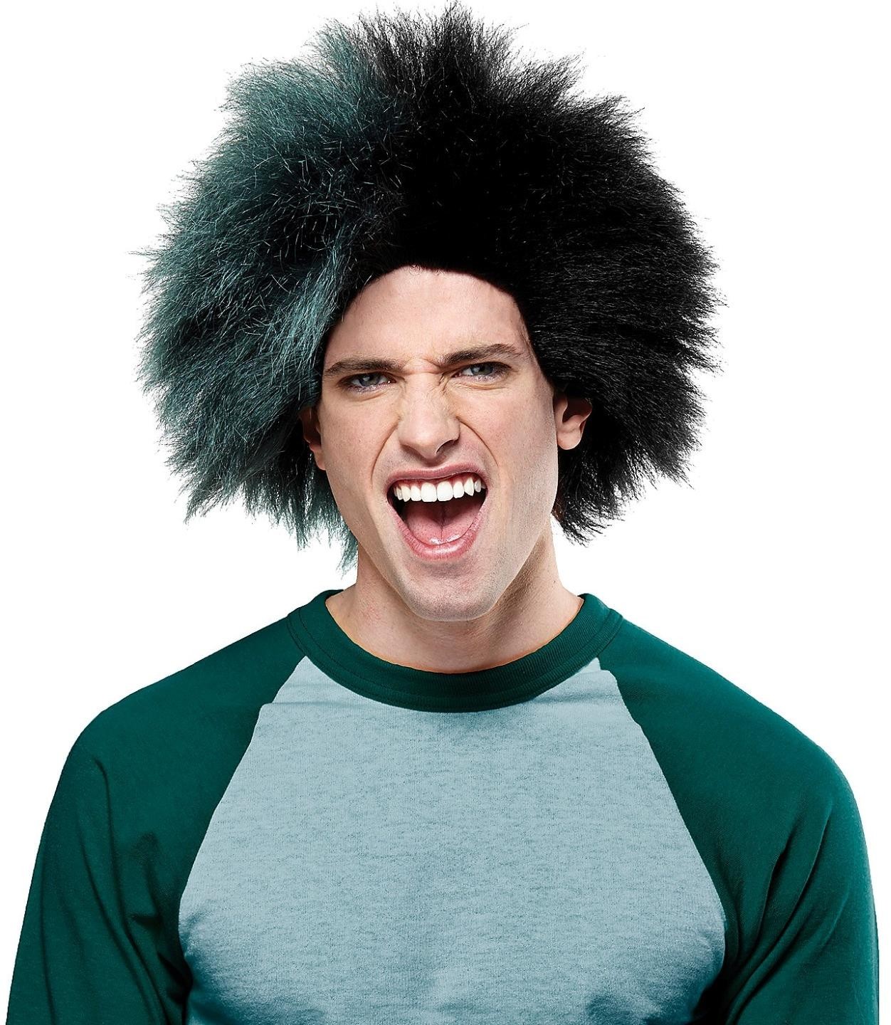 Green & Black 2-Tone Sports Fan Wig Team Spirit Unisex Crazy Hair Adult Costume