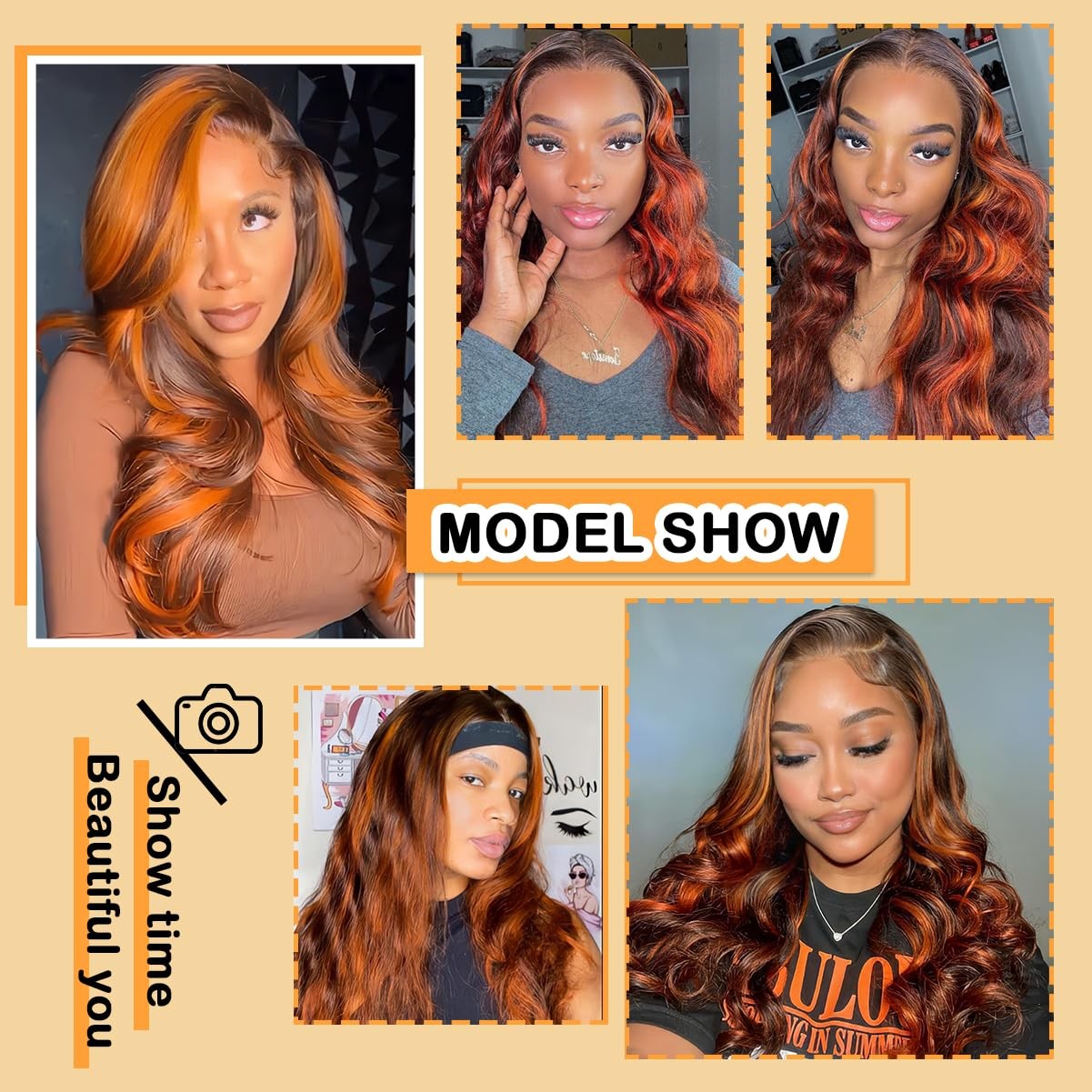 Lainss P4/350 Body Wave Lace Front Wigs Human Hair Brown Ginger Colored Wigs