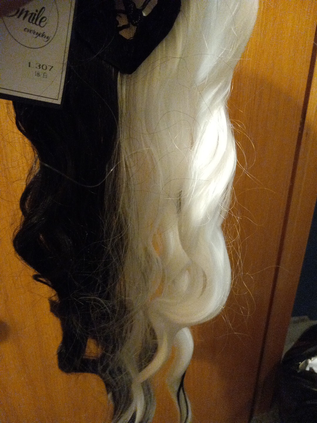 Womens Sallcks Black And White wig #L307 28 “Long Laid Flat Wavy Curly Bangs