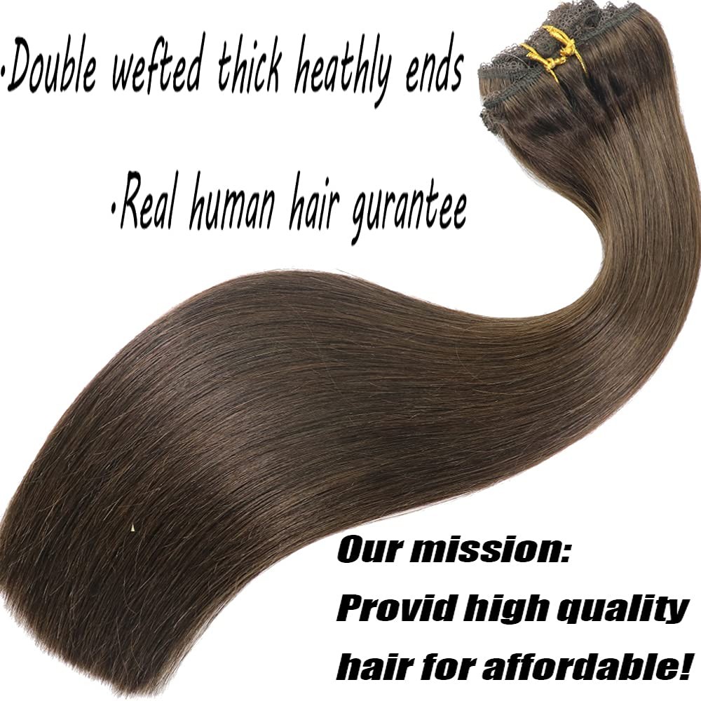 Real Human Hair Lace Clip In Hair Extensions Thick Ends 20inch 120g Color Dar…