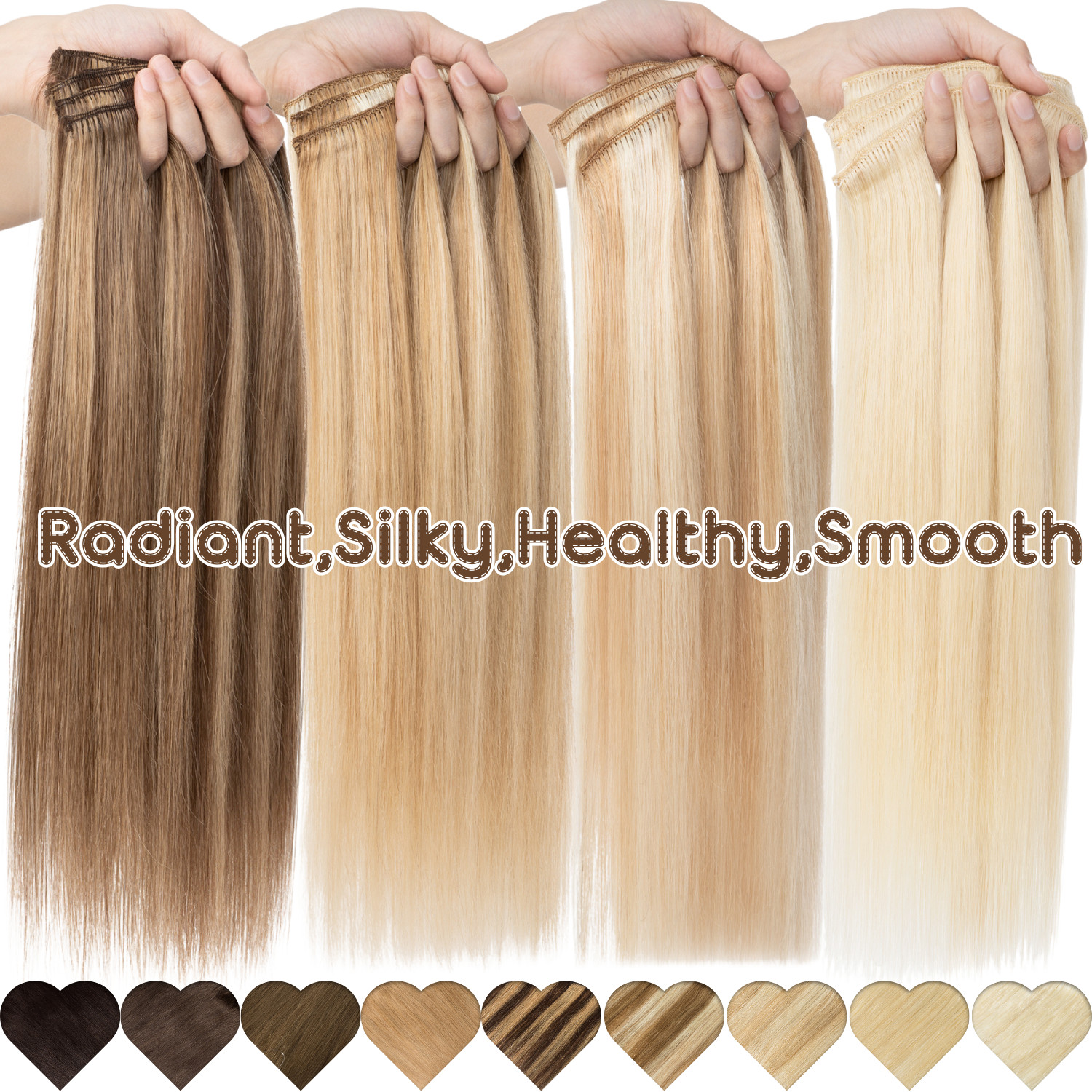REMY Russian Double Weft Clip In Human Hair Extensions Full Head THICK 170G USPS