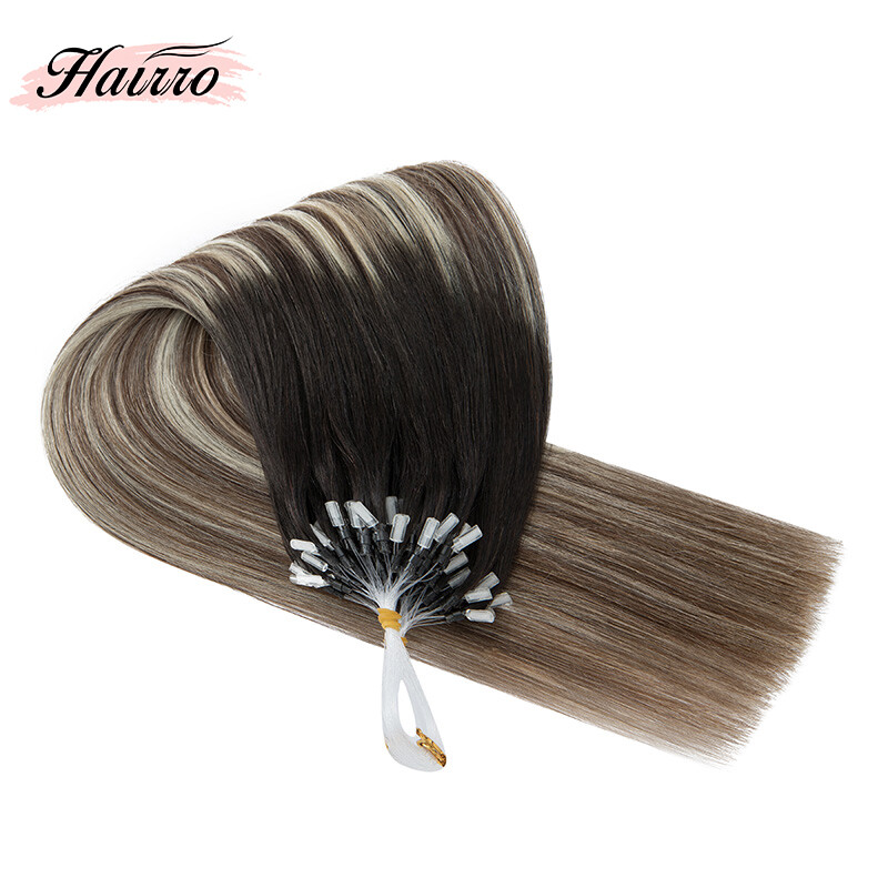 Thick Micro Loop Ring Remy Human Hair Extensions Bead Double Drawn Balayage 200G