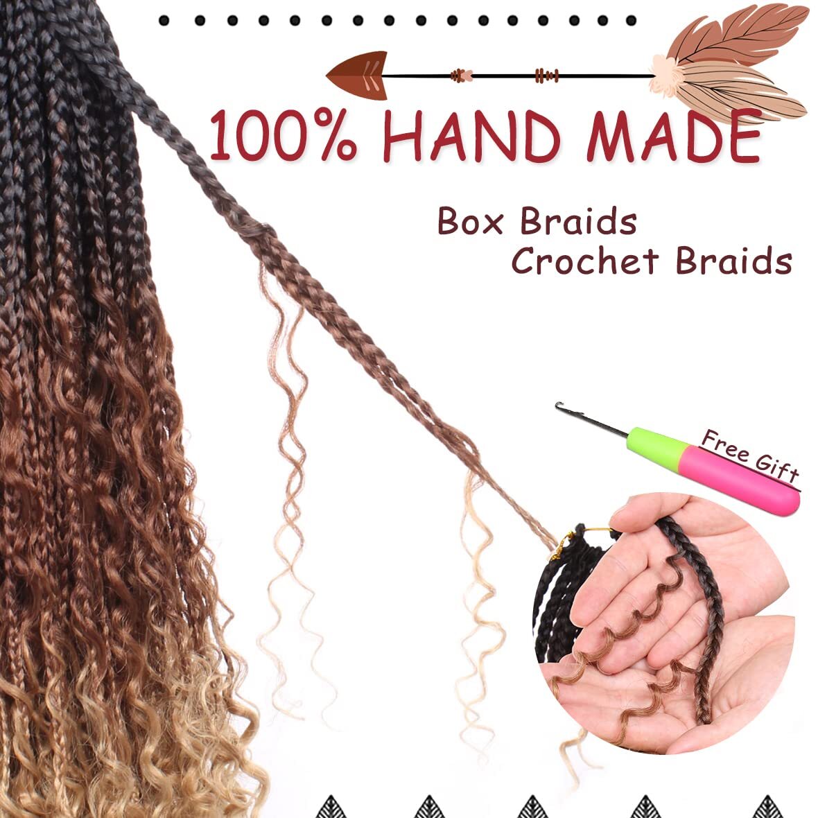 Goddess Box Braids Crochet Hair 14 Inch Boho Box Braids 8 Packs Crochet