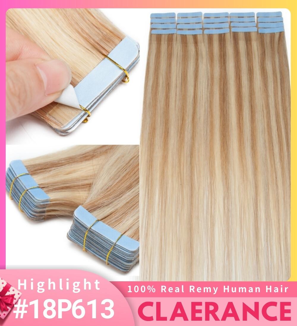 CLEARANCE 20 PCS Thick Tape In Remy Human Hair Extensions Full Head Brown 2.5G