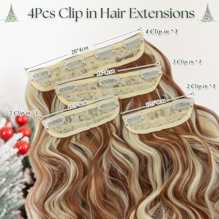Natural Thick Full Head Balayage 4Pcs Clip in Hair Extensions Soft Hairpiece US