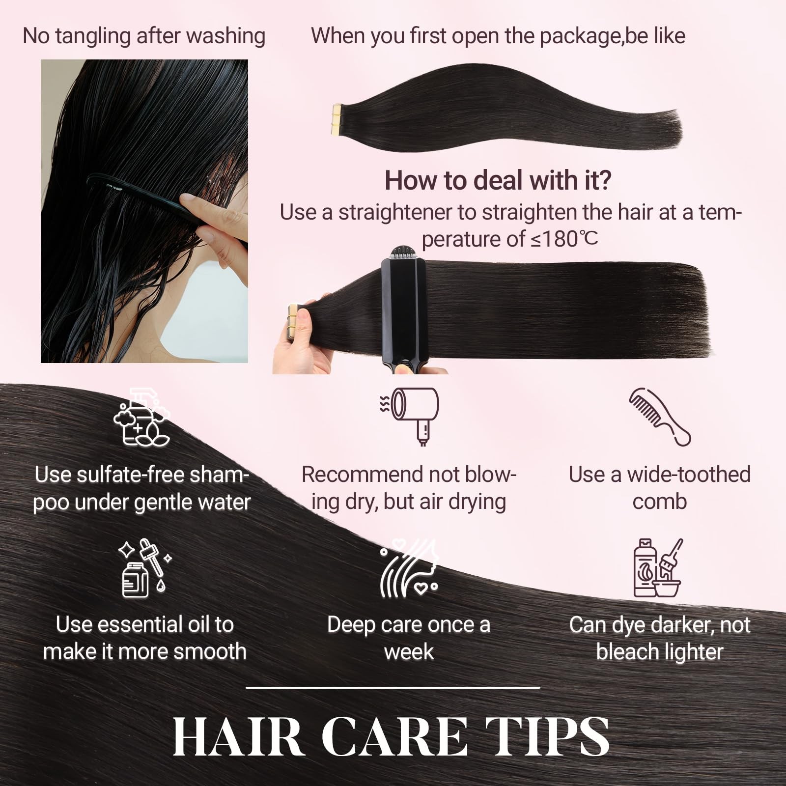 Maxita Tape In Hair Extensions Human Hair Jet Black 14 Inch 25G 10Pcs Remy