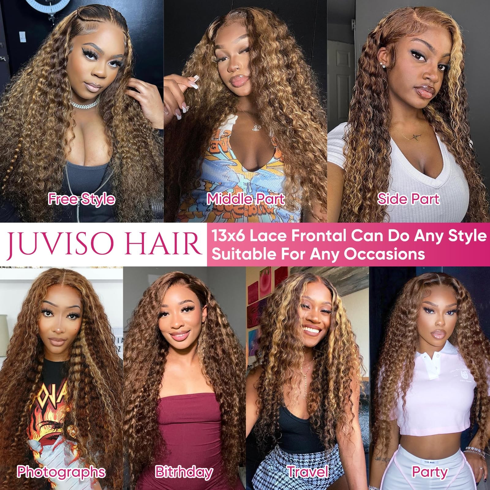 Juviso 26 Inch Honey Blonde Wig Human Hair Deep Wave 13X6 Hd Ombre Lace Front