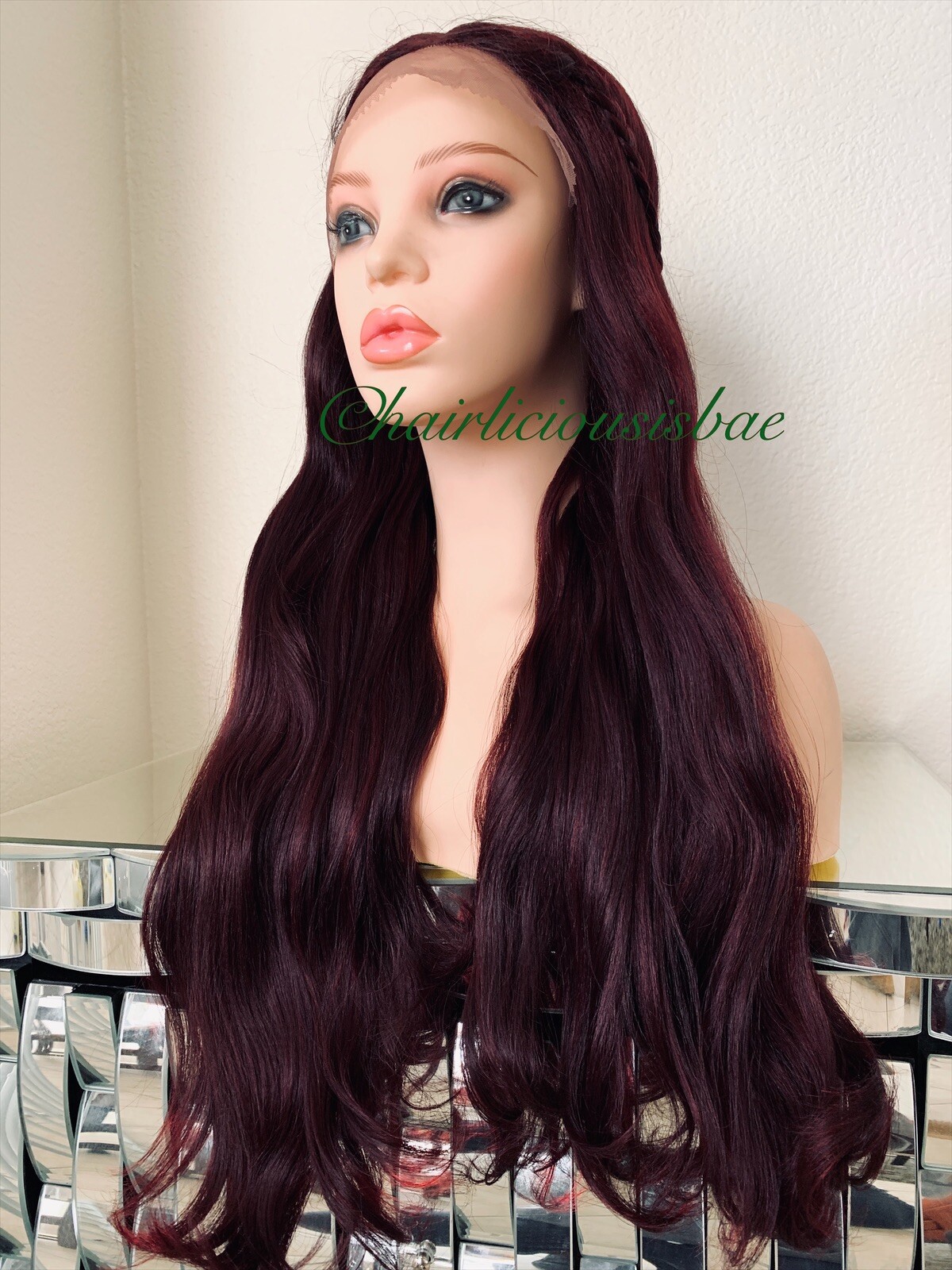 Burgundy Red Wine Wig Lace Front Wavy 24 Inch Long Heat Resistance Ok