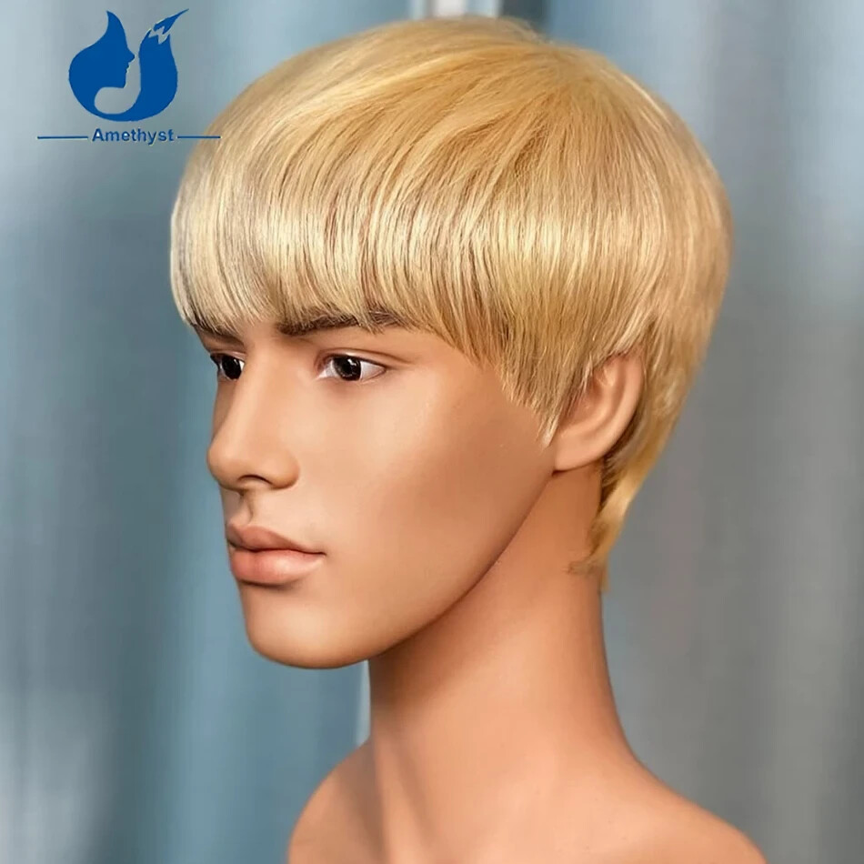 Blonde 613 Short Pixie Cut Full Lace Wig With Bangs Shaved Sides And Sideburns