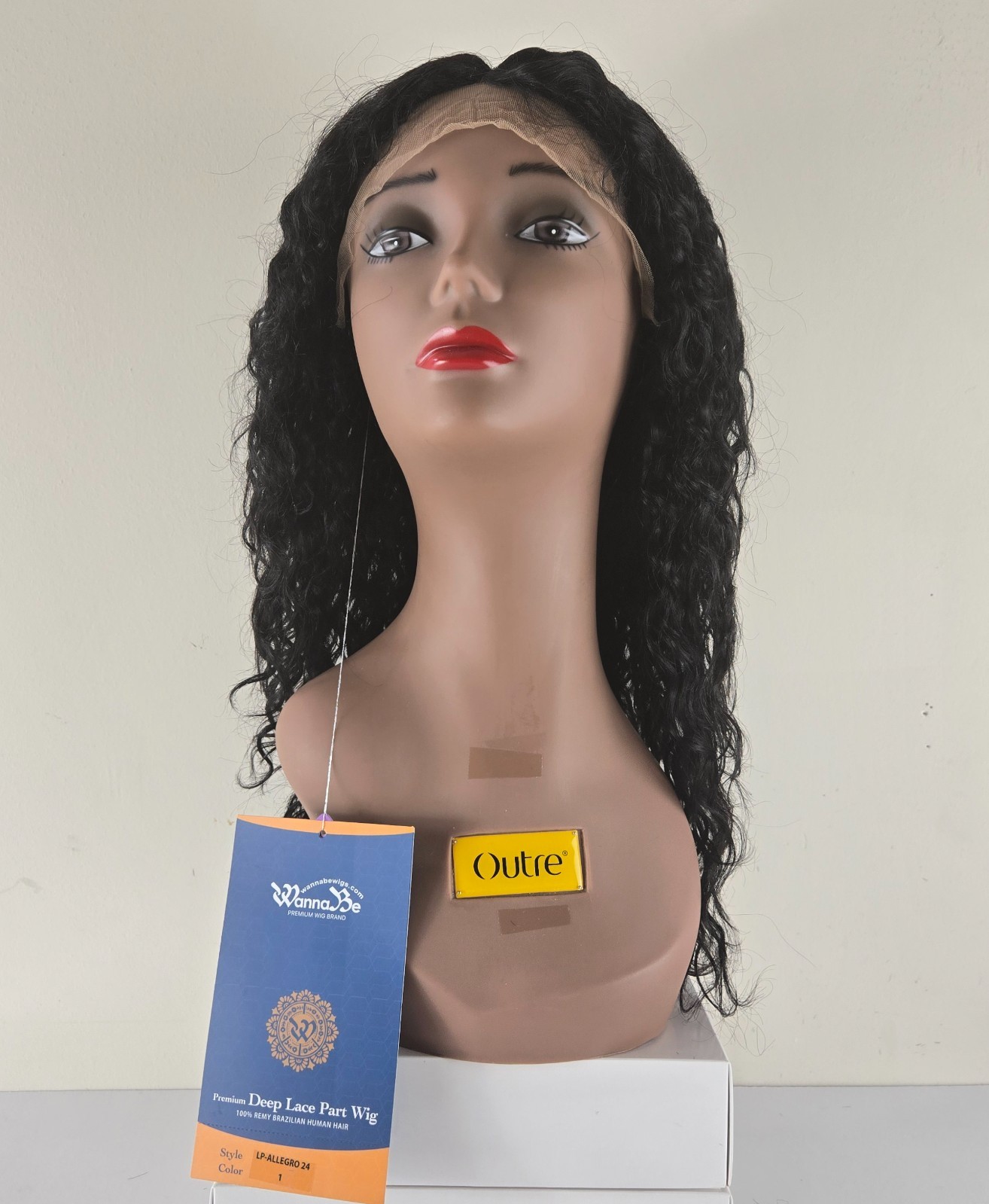 WannaBee Deep Lace Part Curly Human Wig 24″ #1