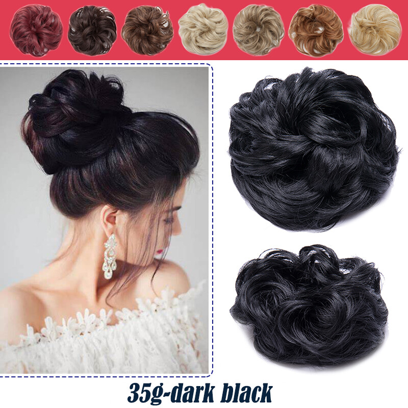 Natural Messy Rose Bun Curly Scrunchie Hair Extension Updo As Human Hairpieces