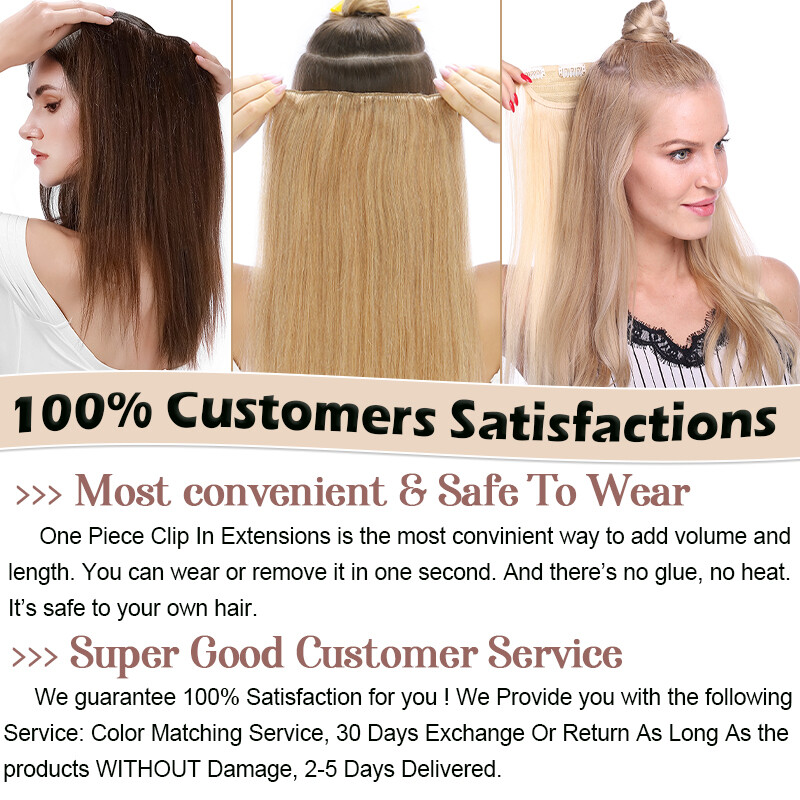 One Piece Clip In Human Hair Extensions 100% Remy Hairpiece 3/4 Full Head Thick