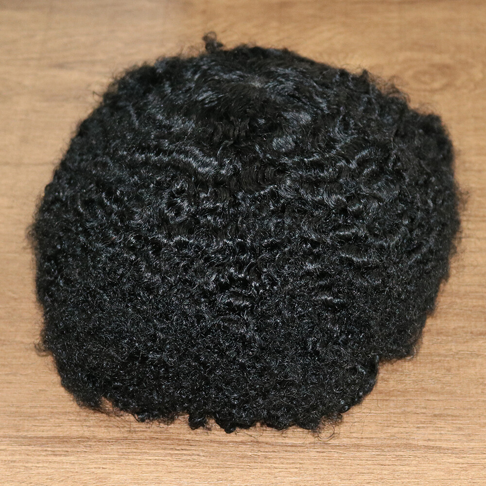 10MM 360 Wave Man Toupee Hair Unit African Black Mens Curly Replacement System