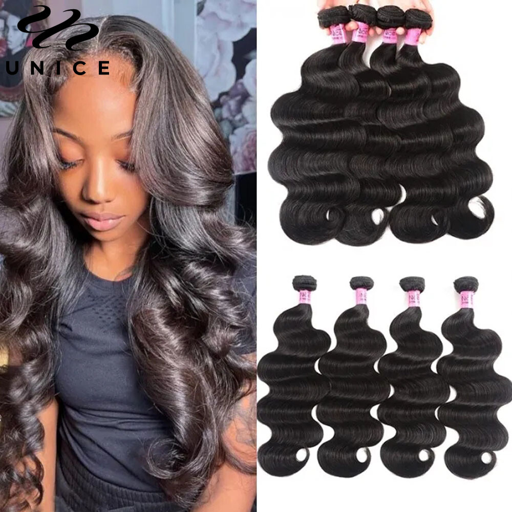 UNice Hair Cambodian Body Wave Bundles Virgin Human Hair Extensions Weaves Wefts