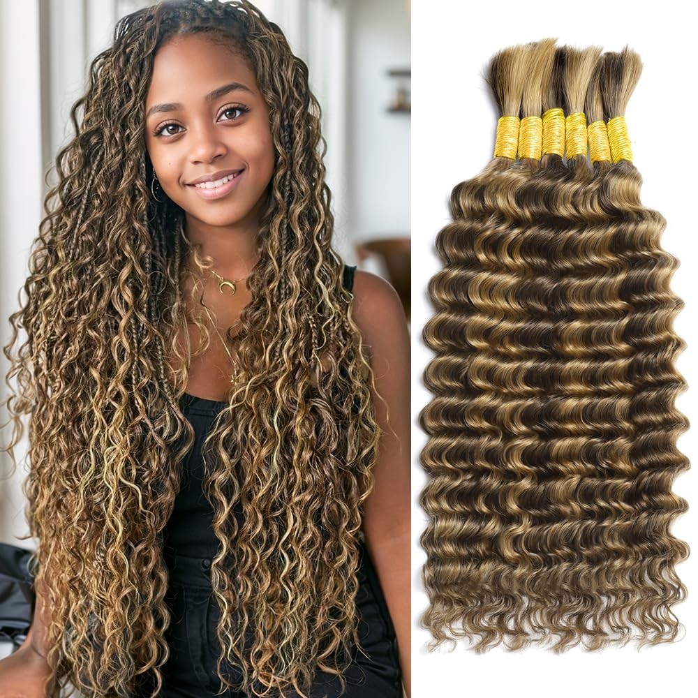 Ombre Deep Wave Braiding Hair 6 Bundles 150g 16″ Virgin Curly Extensions 12A