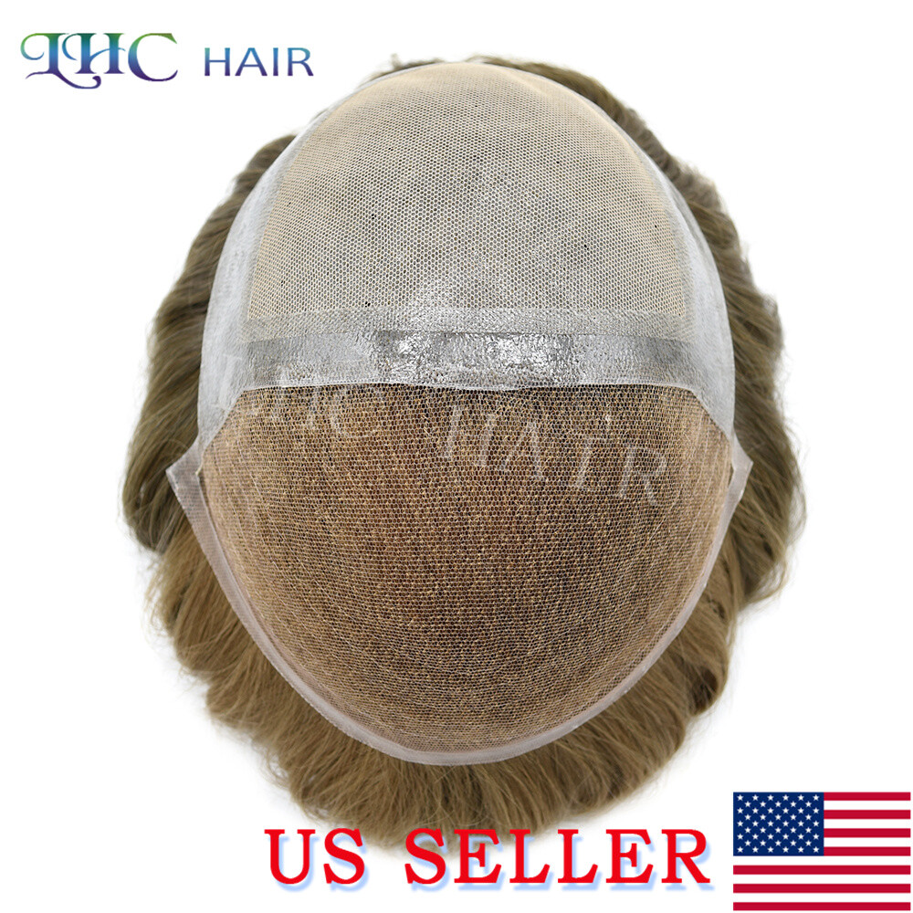 Swiss Lace Front Mens Toupee Human Hair Replacement System Lace&PU Hairpiece Wig
