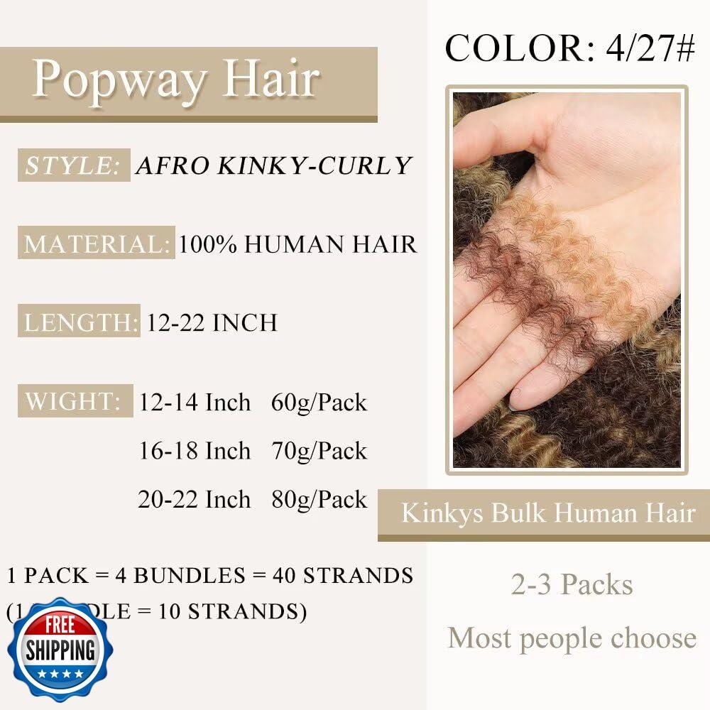 Spring Twist Hair Afro Kinkys Bulk Human Hair Bundles 18 Inch Pre