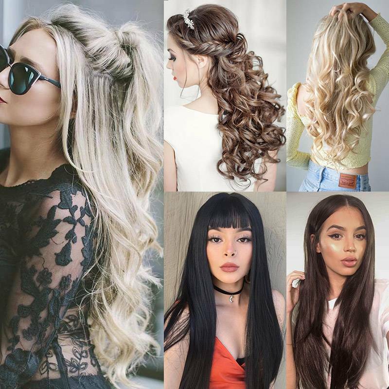 Thick Synthetic Full Head Clip In Hair Extensions Long Straight Hair Extentions