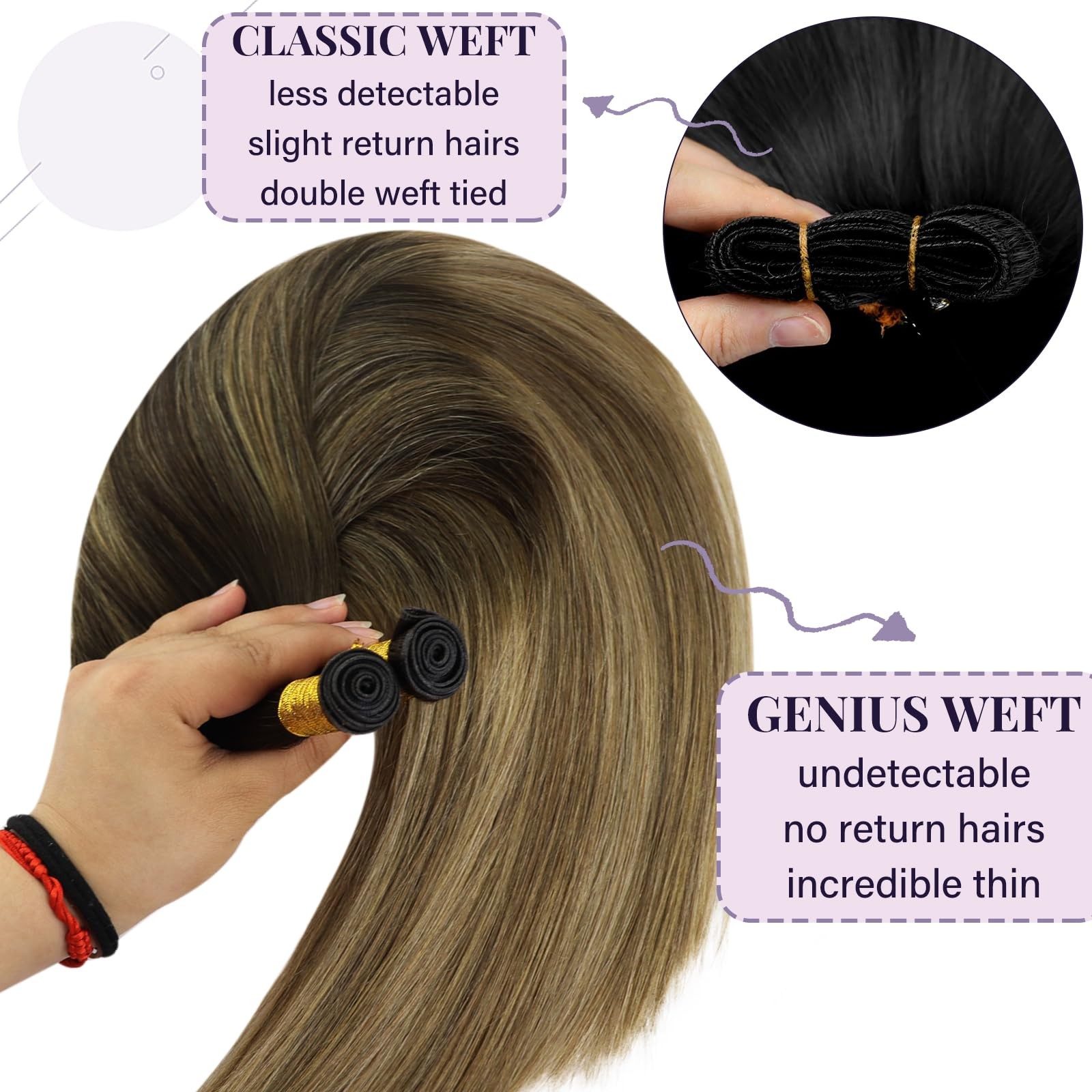 fshine 20 Inch 60 Gram Genius Weft Hair Extensions Human Hair Balayage Medium Br